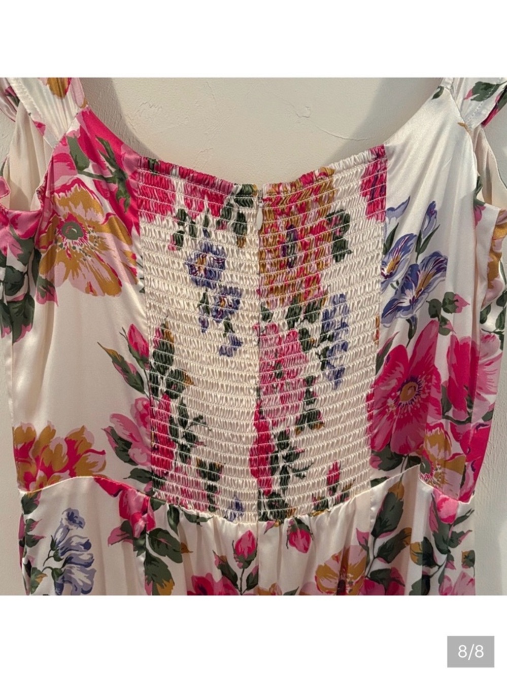 Reformation 12 Floral Satin Slip Dress White and Pink Flowers Silk Off Shoulder - Picture 8 of 8